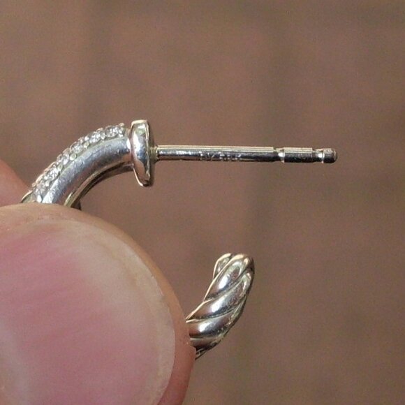 Retired David Yurman Labyrinth Diamond Hoop Earrings - 14K/925 - DY Backs - Picture 7 of 9